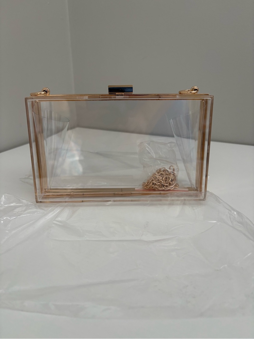Clear Acrylic Box Clutch with Rose Gold Trim - Transparent Evening Bag